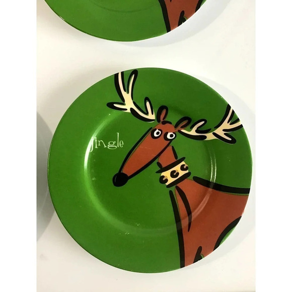 Set of 4 Gibson Max & Lucy Reindeer 8.5" Dessert/Salad Plate Jingle Collection - Picture 5 of 9